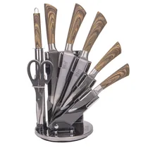 Jogo de Facas Bass para Cozinha Inox 7 Peças + Suporte Giratorio Cor Amaderado