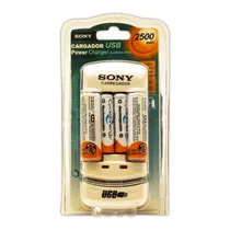 Kit Carregador de Pilhas Sony BCG-423AE2AA / 2500MAH / com Pilha Incluida (2 Pilhas AA e 2 Pilha AAA ) / para Pilha AAA e AA / Bivolt - Branco