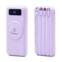 Carregador Portátil Wireless Blulory 10000MAH com 4 Cabos (Lightning, USB-C, Micro-USB e USB-A) e 2 Portas USB-A - Roxo