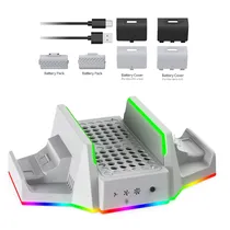Base Carregador para Bateria de Controle Dobe X-Series TYX-0663D / Dual Stand / RGB / Cooler para Xbox / Inclui 2 Baterias (800MAH) - Branco