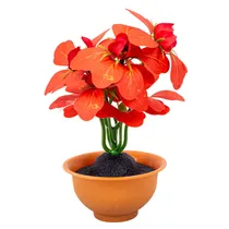 Planta Artificial Em Vaso Pequeno – Flores Decorativas Vermelhas 14X9X7,5 CM