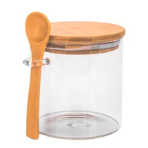 Pote de Vidrio Tampa de Bambu 10X10CM