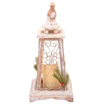 Farol Natalino c/ Luz A Pilha de Madeira e Neve 42X19CM