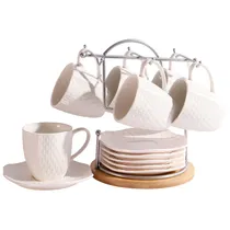 Conjunto de 6 Xícaras e Pires com Suporte para Café Ou Chá
