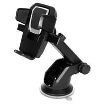 Suporte de Cel p/Carro com Ventosa Preto/Prata