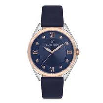 Relógio Analógico Feminino Daniel Klein DK.1.12720-7 Premium Ladies / Pulseira de Couro Genuino -Azul Marinho/Rose Gold