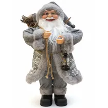 Enfeite de Natal Papai Noel L8-019 com Lanterna 45CM - Cinza