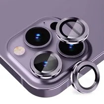 Pelicula Protetora de Vidro para Camera 4LIFE para iPhone 14 Pro / 14 Pro Max / Anéis de Metal / Anti-Riscos - Um Conjunto (3 Peças) - Purple