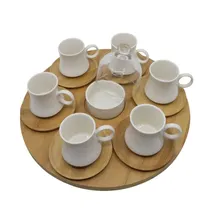 Juego de Tazas Ceramica Con Azucarero Y Base c/Platillito Bambu 6PZS