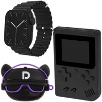 Kit Relógio K9-Combo Mini Hip Hop Bulldog 41 MM com Bluetooth + Fone de Ouvido Sem Fio + Console Portátil