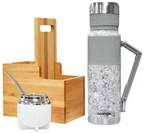 Combo Matero Contigo Garrafa Térmica 1.1L + Cuia + Bomba - Marmol