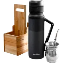 Kit Garrafa Térmica Contigo - 1L Preto + Cuia + Bomba de Mate + Suporte de Mate