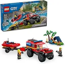 Lego Bloques Camión de Bomberos 4X4 Con Barco de Rescate Plastico 5 Años + Multicolor