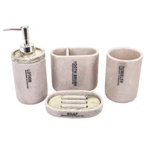Kit Banheiro Plástico Cinza Marmorizado 4PÇS