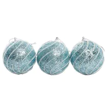 Bola de Natal Celeste com Prata 8CM 3 Peças.