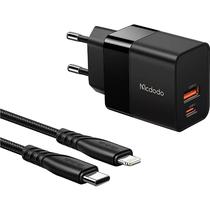 Carregador de Parede Mcdodo CH-1952 USB-C / USB-A + Cabo USB-C para Lightning / 20W - Preto