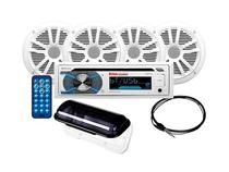 Som Maritimo Boss Kit MCK508WB.64S / Kit 4 Falantes + Central / Bluetooth, CD MP3 USB, AM FM + Capa