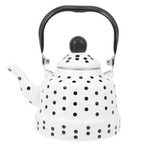 Chaleira Esmaltada Vintage Porcelana Elegante 1,1 Litros Cor Branca Poá Preta.