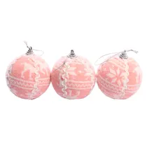 Bola de Natal Rosa de Lã 8CM 3 Peças.