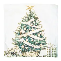 Capa de Travesseiro Natalina 43X43CM com Desenho de Árvore de Natal