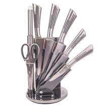 Jogo de Facas Bass para Cozinha Inox 7 Pecas + Suporte Giratorio Cor Inox com Preto