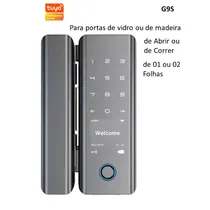 Fechadura Digital G9S Wifi Tuya/USB/Cartão p/Vidro Cinza
