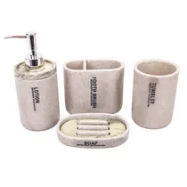 Kit Banheiro Plástico Cinza Marmorizado 4PÇS