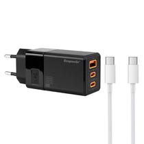 Carregador Ecopower EP-7025 - 65W - USB/2X Tipo C - com Cabo Tipo C - Preto