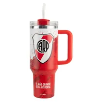Copo Térmico Weedoo River Plate - 1.2L - com Canudo - Branco e Vermelho  Copo Térmic...