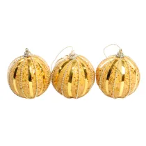 Bola de Natal Dourada Decorada 8CM 3 Peças.