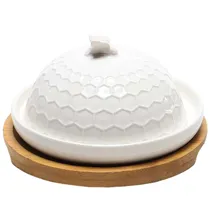 Bandeja Ceramica c/ Base Bambu