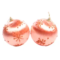 Bola de Natal Rosa com Flocos 10CM com 2 Peças.