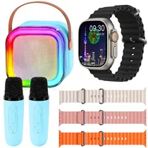 Kit Smartwatch OK-2 com Bluetooth - Dourado/Preto + Speaker Azul