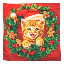 Capa de Travesseiro Natalina 43X43CM com Design de Gatinho
