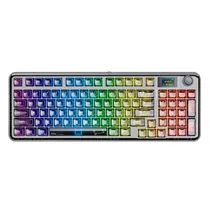 Teclado Game Mecânico Sem Fio 98% F-NB98, Tri-Modes, USB-A/USB-C/Bluetooth/Wifi 2.4GHZ, RGB, Inglês, Black Transparent, Switch Snow Plume