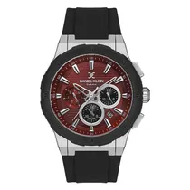 Relogio Analógico Masculino Daniel Klein DK.1.13997-2 Acp / Pulseira de Silicone - Preto/Prata/Vermelho
