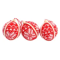 Bola de Natal Vermelha de Lã com Designs Em Branco 8CM 3 Peças.