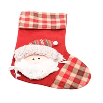Bota Natalina Xadrez com Aplique de Papai Noel
