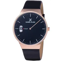 Relógio Analógico Daniel Klein Fiord DK11908-3 Masculino Pulseira de Couro - Preto e Rosa Ouro