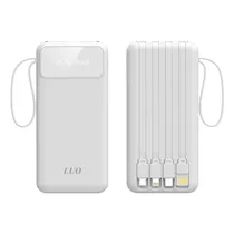 Carregador Portatil Powerbank Luo LU-6071 / 12000MAH / 22.5W / 2X USB-A / 1X USB-C / Cabo Embutido Micro-USB / USB-C / Lightning / USB-A - Branco