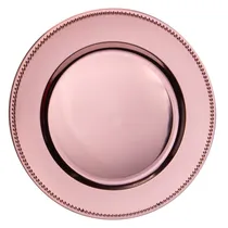 Sousplat Redondo Luxo 33CM Trabalhado Em Alto Relevo Golden Rose