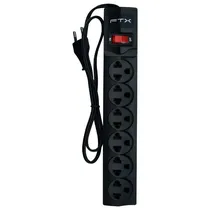 Filtro de Linha / Extensão Elétrica FTX FTX1078 Euro Plug com 6 Tomadas / 1800W / 220V - Preto