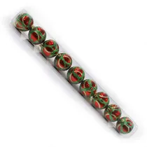 Bola de Natal Vermelha com Detalhes Verdes 7CM 9 Peças.