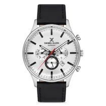 Relogio Analógico Masculino Daniel Klein DK.1.12753-1 Exclusive Gents / Pulseira de Couro Genuino - Prata/Preto