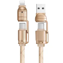 Cabo 4 Em 1 G-Tide Bullet Power WC155-5 USB-C + Lightning + USB 1.5 Metros - Dourado
