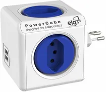 Adaptador de Tomada Múltiplo Elg Allocacoc PWC-R4U 4X Tomadas 2X USB - Branco/Azul
