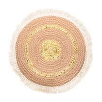 Jogo Americano 38 CM Bege com Dourado