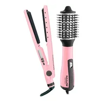 Kit Babyliss Pro BNTPBKPP44UZ - Prancha de Cabelo + Escova Secadora - 62W + 900W - Bivolt e 220V - Rosa