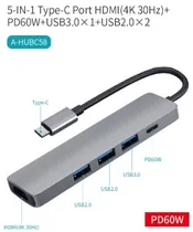 Hub USB-C Sate A-HUBC58 3X USB3.0/HDMI 4K/USB-C 5IN1  Hub USB-C S...
