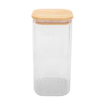 Pote de Vidrio Tampa de Bambu 10X20CM